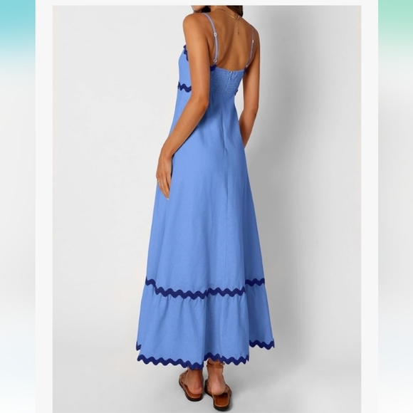 Kirundo Blue Spaghetti Strap Ric Rack Maxi Dress Size Medium NWT - Picture 5 of 11